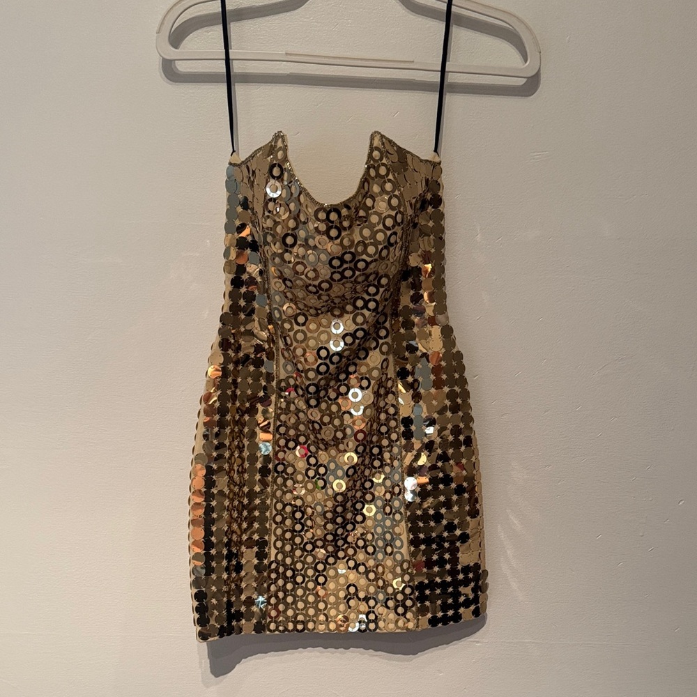PACO RABANNE INSPIRED Gold Sequin Strapless Dress (size small)